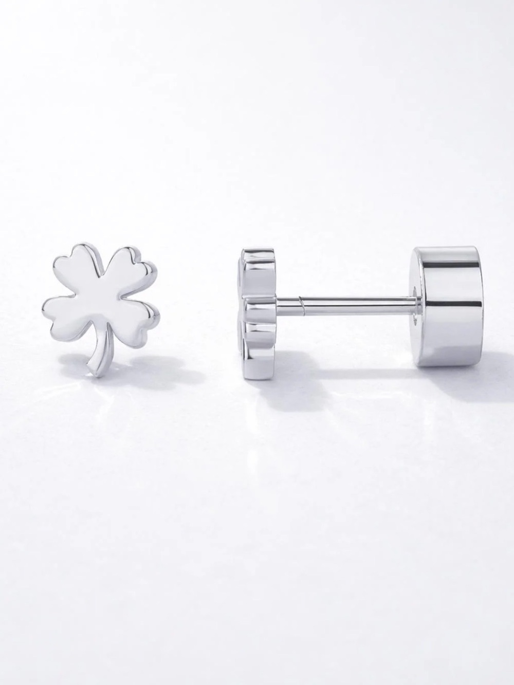 🍀 SILVER POST FLAT BACK STUD CLOVER EARRINGS
